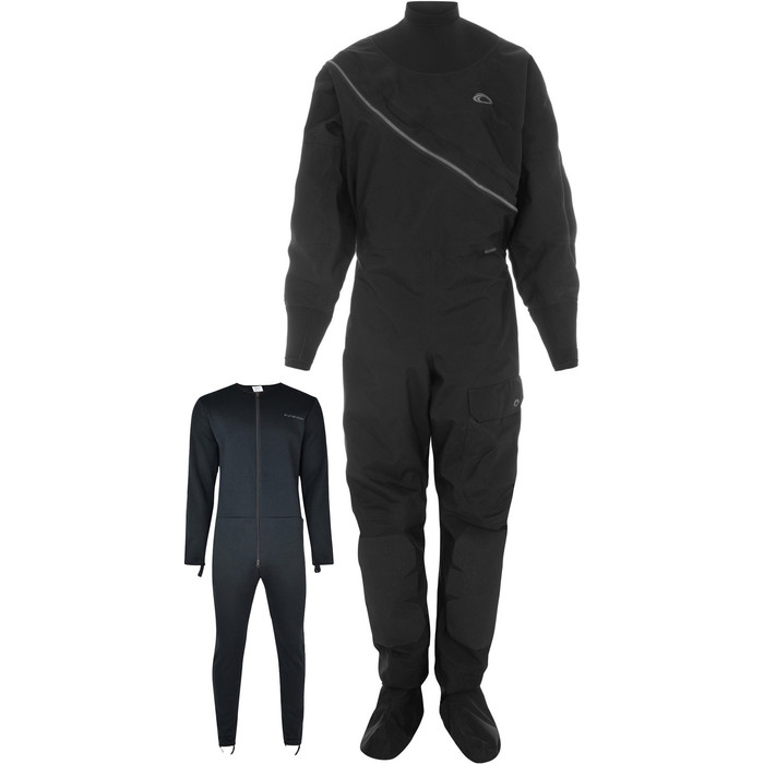 2024 Typhoon Womens Ezeedon Front Zip Drysuit & Underfleece 100192 - Black / Grey