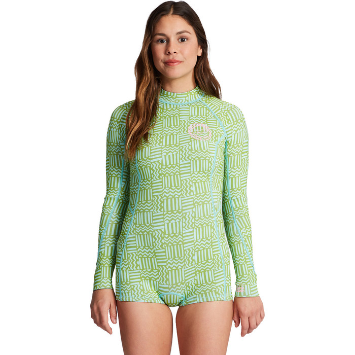 2023 Billabong Womens Spring Fever 2mm Long Sleeve Back Zip Shorty Wetsuit ABJW400101 - Take A Trip