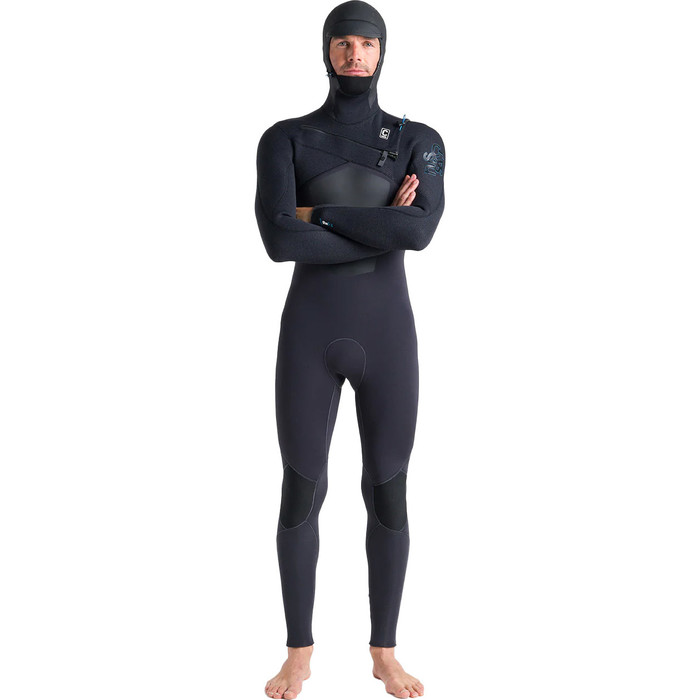 2023 C- Skins Mens ReWired 5/4mm Chest Zip Hooded Wetsuit C-RW54MH - Anthracite / Black X / Petrol