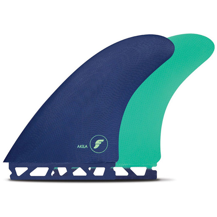 2024 Futures Akila Fibreglass Twin Surfboard Fins FFAKILA - Dark Blue / Mint