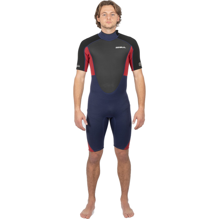 2024 Gul Mens Response 3/2mm Back Zip Shorty Wetsuit RE3319-C1 - Navy / Red