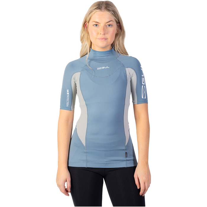 2024 Gul Womens Recore Short Sleeve UV Rashguard RG0330 - Blue / Grey