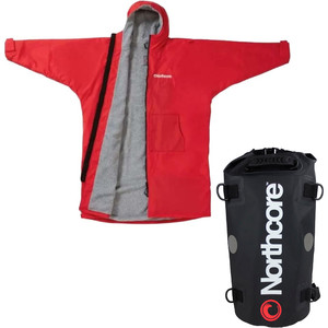 2024 Northcore Beach Basha Sport Long Sleeve Changing Robe & 40L Dry Bag Bundle NC2467 - Rood / Zwart