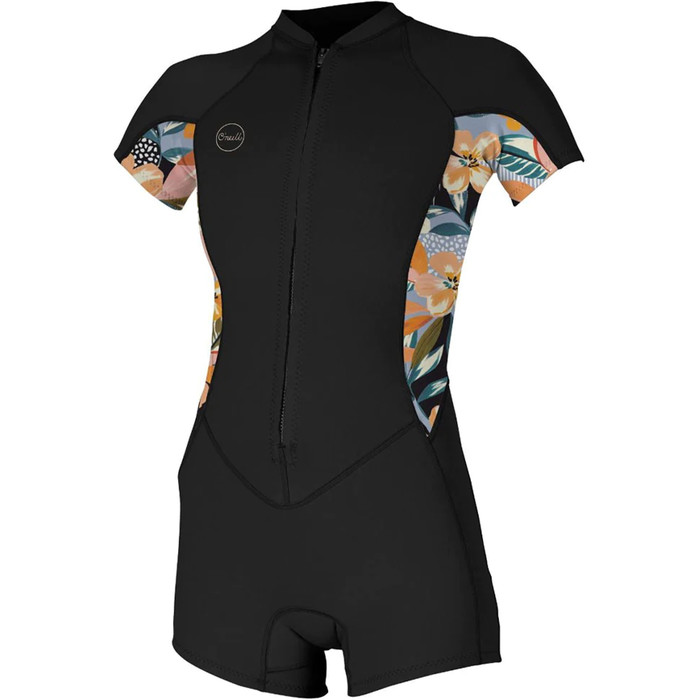 2023 O'Neill Womens Bahia 2/1mm Front Zip Shorty Wetsuit 5293 - Black / Demiflor