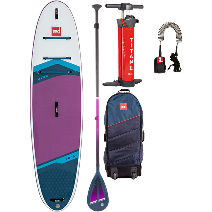 2024 Red Paddle Co 10'6 Ride Stand Up Paddle Board, Tasche, Paddel, Pumpe & Leash - Hybrid Tough Purple Paket