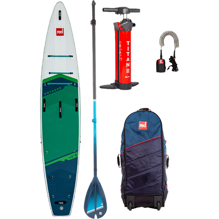 2024 Red Paddle Co 13'2 Voyager Plus Stand Up Paddle Board, taske, padle, pumpe og snor - Hybrid Tough-pakke