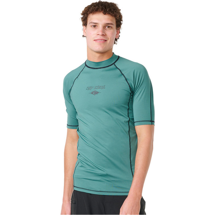 2023 Rip Curl Mens Fade Out UPF Performance Short Sleeve Rash Vest 145MRV - Washed Green