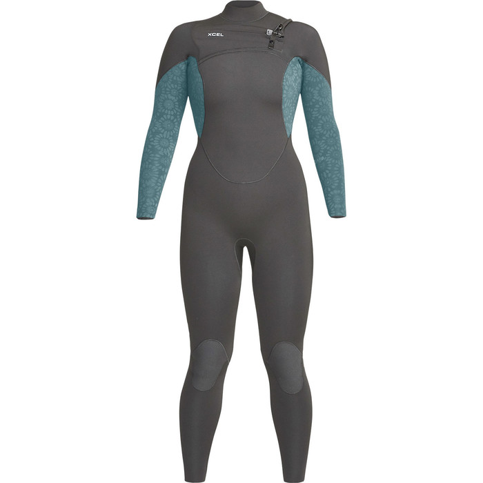 2023 Xcel Womens Comp 4/3mm Chest Zip Wetsuit WN43ZXC0GR - Graphite / Tinfoil Flower