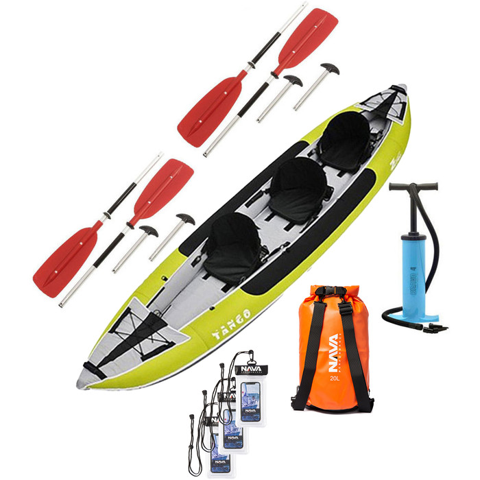 2023 Z-Pro Tango 3 Man Inflatable Kayak, Paddle, Drybag, Keypouch & Pump Bundle TA300 - Green