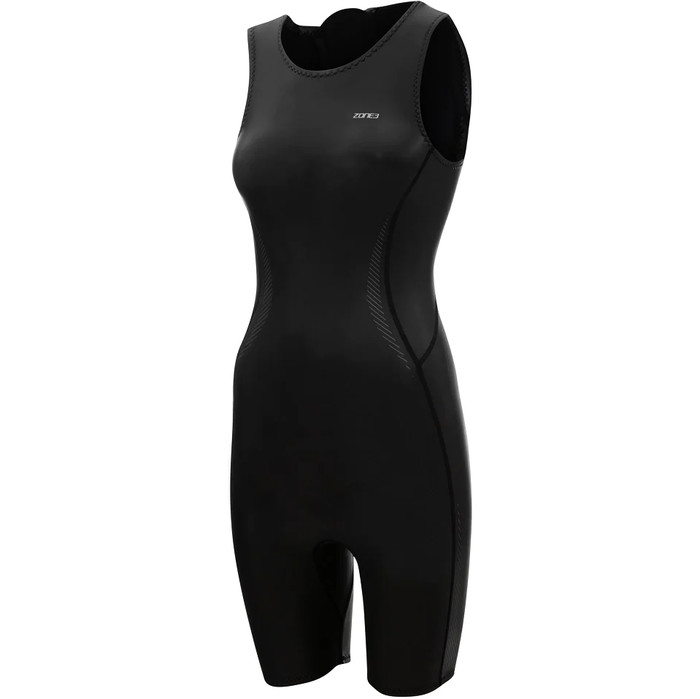2023 Zone3 Womens Kneeskin 1.5mm Back Zip Sleeveless Shorty Swim Wetsuit NA18WKNE101 - Black / Silver