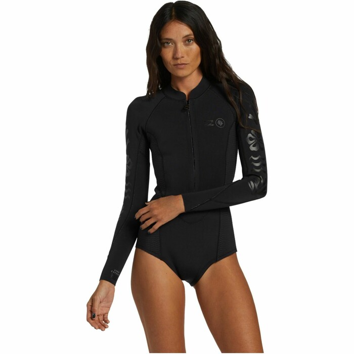 2024 Billabong Womens Coral Gardeners 1mm Long Sleeve Front Zip Springsuit Wetsuit ABJW400125 - Black
