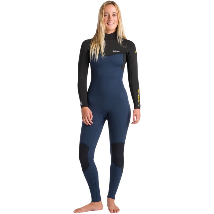 2024 C- Skins Womens NuWave Surflite 4/3mm Back Zip Wetsuit C-NSL43WBZ - Bluestone / Black / Saffron