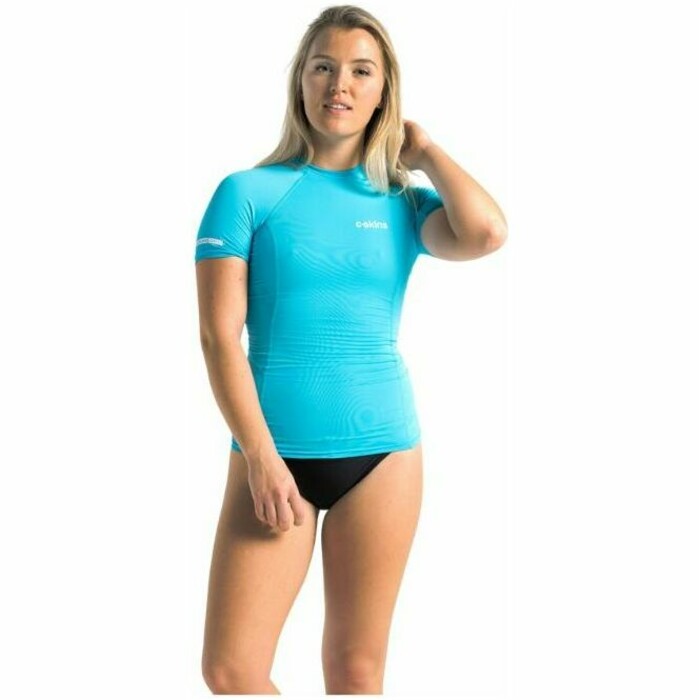 2024 C- Skins Dames UV Skins Basics Korte Mouwen Lycra Vest C-LYSSWC - Ocean Blauw / White