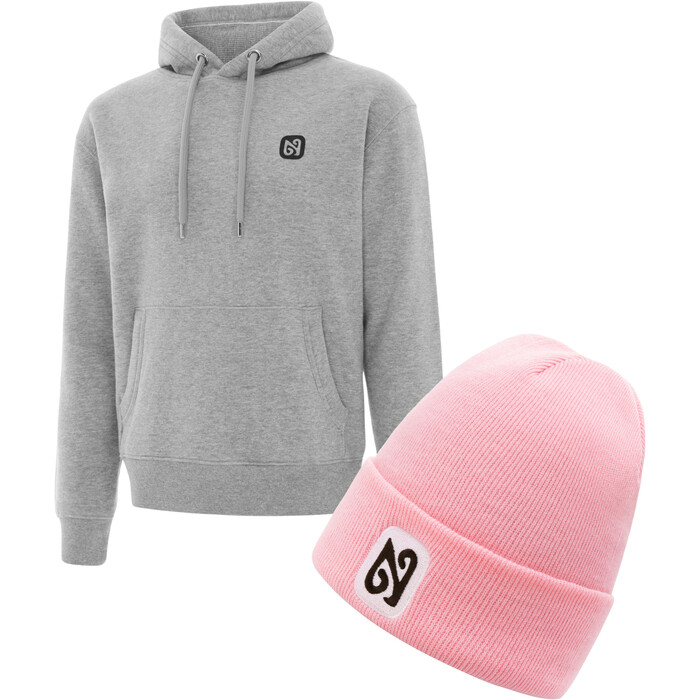 2024 Nyord Logo Hoodie & Beanie Hat Bundle AM001 - Grey / Pale Pink