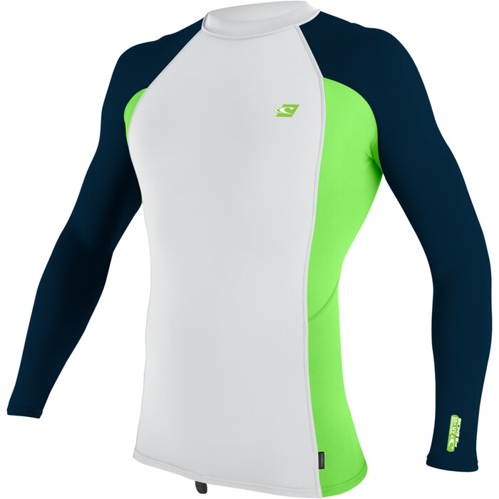 2024 O'Neill Mnner Premium Skins Long Sleeve Rash Guard 4170B - White / Dayglo / Abyss