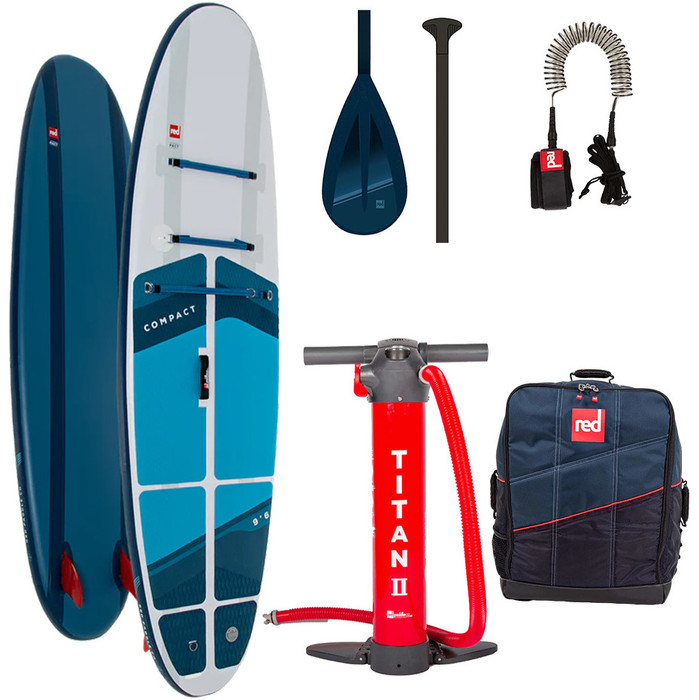 2024 Red Paddle Co 9'6'' Compact Stand Up Paddle Board , Tasche, Pumpe, Paddel & Leine 001-001-001-0093 - Blue