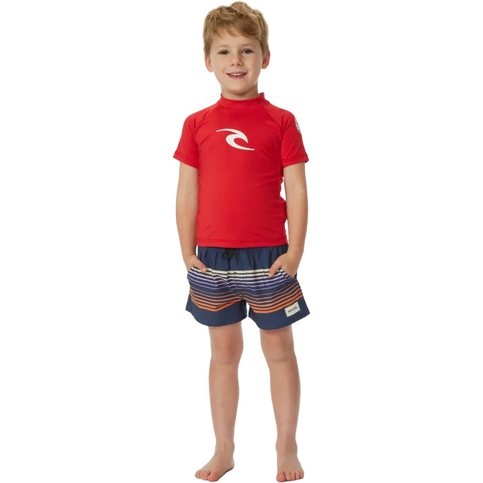 2024 Rip Curl Toddler Brand Wave UPF Short Sleeve Rash Vest TNQTRV - Red