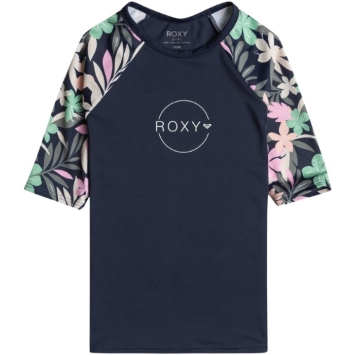 2024 Roxy Filles T-Shirt Surf  Manches Courtes UPF 50 ERGWR03389 - Naval Academy Ilacabo Swim