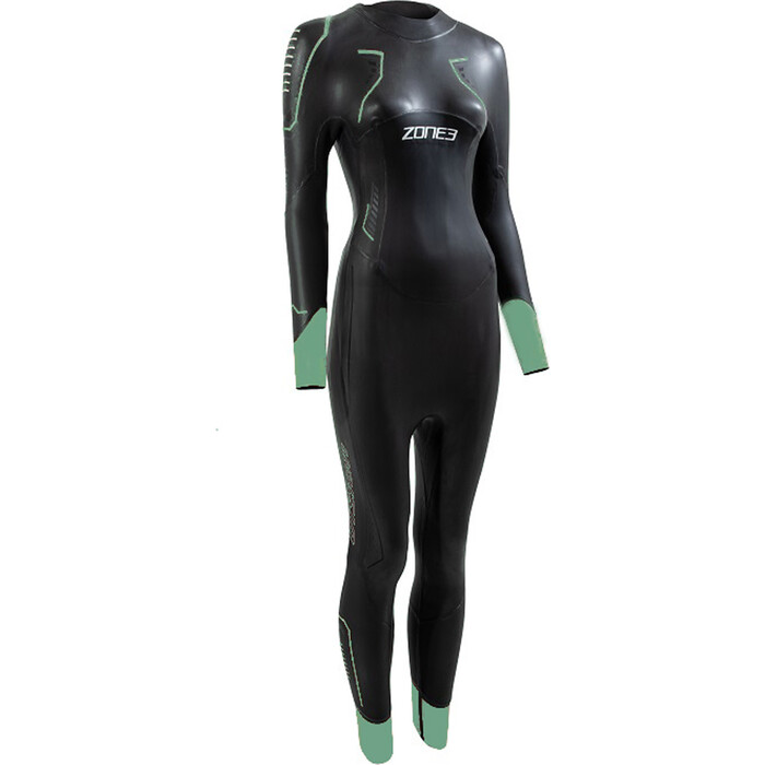 2024 Zone3 Womens Terraprene Vision Back Zip Swim Wetsuit WS24WVIS101 - Black / Eucalyptus Green