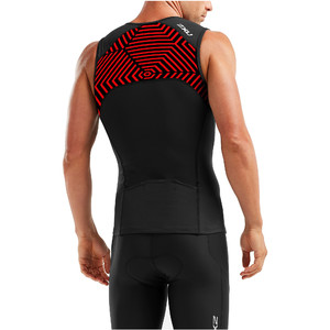 2019 2xu Hombres Active Tri Singlet / Chaleco Negro / Flame Scarlet Mt5541a
