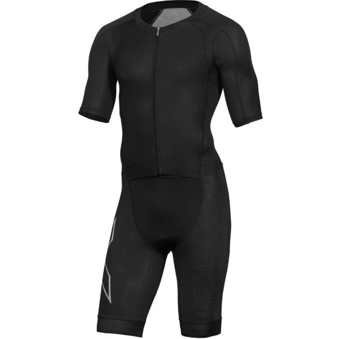 2019 2XU Mens Compression Full Zip Short Sleeve Trisuit Black MT5516d