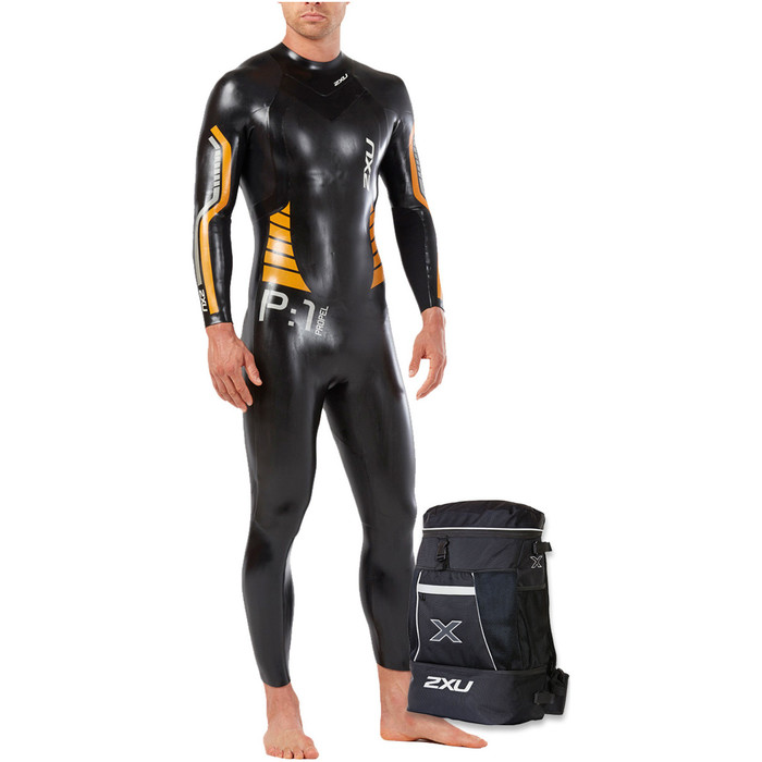 2XU P:1 Propel Triathlon Wetsuit BLACK / FLAME ORANGE MW4991c & Transition Back Pack