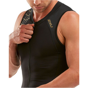 2021 2XU Mens Compression Full Zip Sleeveless Trisuit MT5517D - Black / Gold