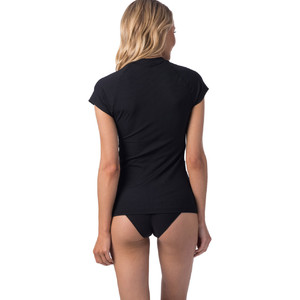2020 Rip Curl Womens Premium Rib Front Zip Cap Sleeve UV Surf Top WLY9AW - Black