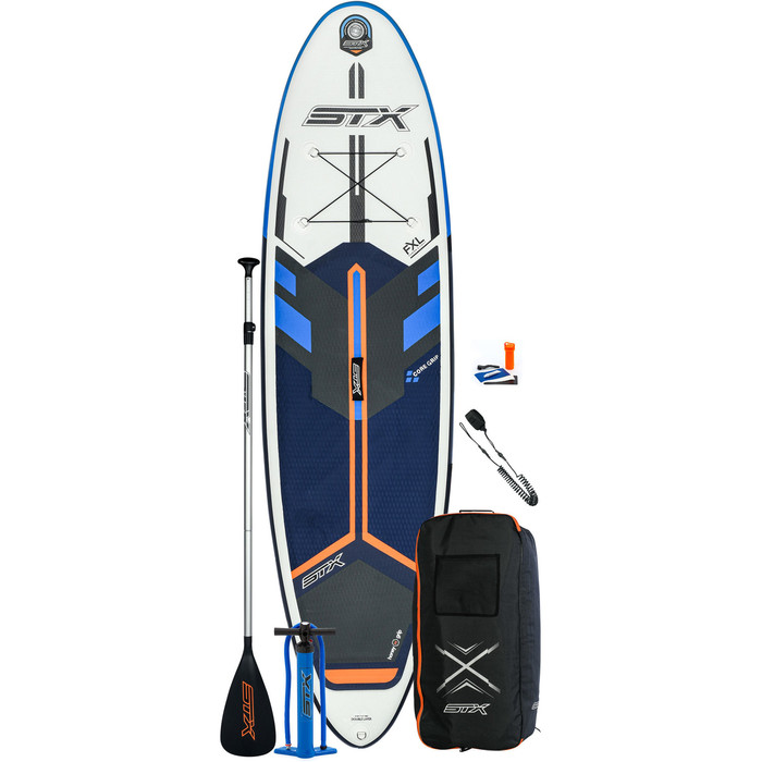 2021 STX Freeride 9'8 Inflatable Stand Up Paddle Board Package - Board, Bag, Paddle, Pump & Leash - Blue / Orange