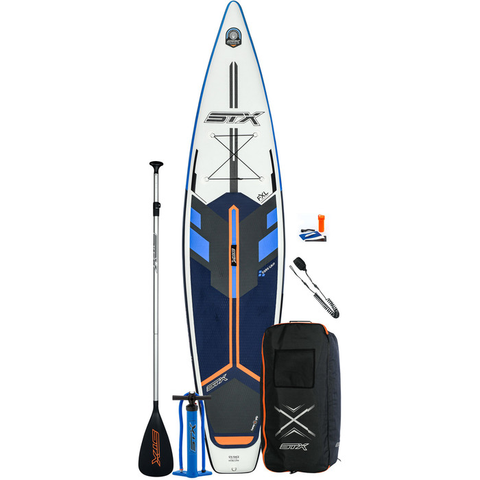 2021 STX Race 12'6 Inflatable Stand Up Paddle Board Package - Board, Bag, Paddle, Pump & Leash - Blue / Orange