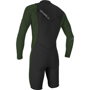 2021 O'neill Hammer 2mm Manga Comprida Chest Zip Shorty Wetsuit 4928 - Preto / Olive Escuro