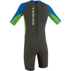 2024 O'Neill Peuter Reactor 2mm Rug Ritssluiting Shorty Wetsuit 4867 - Graphite / Dayglo / Ocean