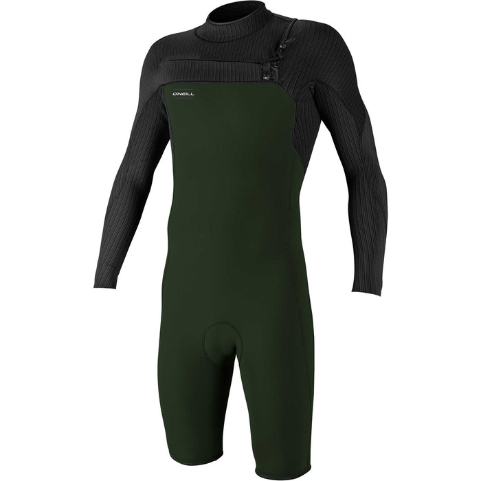 2021 O'neill Homens Hyperfreak 2mm Chest Zip Gbs Manga Comprida Shorty Wetsuit 5004 - Olive Escura / Preto