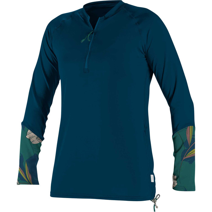 2020 O'Neill Dames Zonne-shirt Met Lange Mouwen En Front Zip 5403S - French Navy / Bridget