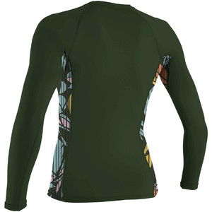 2020 O'Neill Womens Side Print Long Sleeve Rash Vest 5406S - Dark Olive / Baylen
