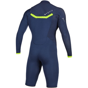 2020 Mystic Mens Marshall 3/2mm Long Sleeve Chest Zip Shorty Wetsuit 200060 - Navy / Lime
