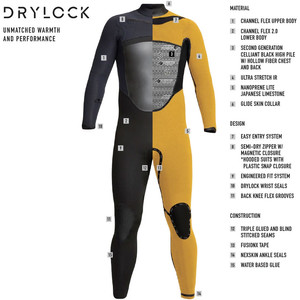 2023 Xcel Mens Drylock 5/4mm Hooded Chest Zip Wetsuit MC54DH20 - Black