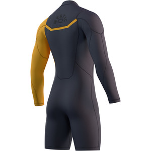 2022 Mystic Mens Marshall 3/2mm Chest Zip Long Sleeve Shorty Wetsuit 35000220082 - Blue / Mustard