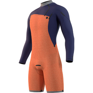 2022 Mystic Mens Marshall 3/2mm Chest Zip Long Sleeve Shorty Wetsuit 35000220082 - Blue / Mustard