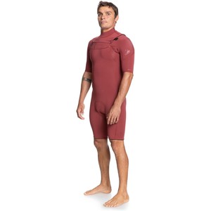 2022 Quiksilver Hommes Daily Sessions 2mm Chest Chest Zip Shorty Combinaison Eqyw503026 - Oxblood Red