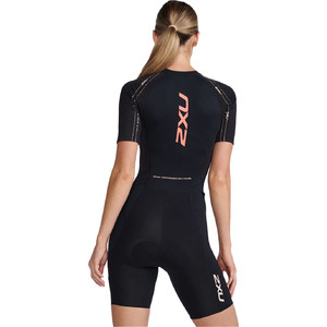 2022 2XU Womens Aero Sleeved Trisuit WT6431d - Black / Hyper Coral