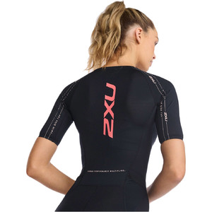 2022 2XU Womens Aero Sleeved Trisuit WT6431d - Black / Hyper Coral