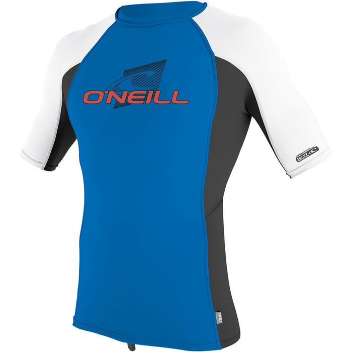 2019 O'Neill Youth Premium Skins Short Sleeve Rash Vest Ocean / Black / White 4173