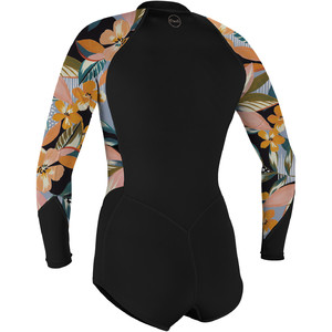 2023 O'Neill Womens Bahia 2/1mm Long Sleeve Front Zip Shorty Wetsuit 5363 - Black / Demiflor