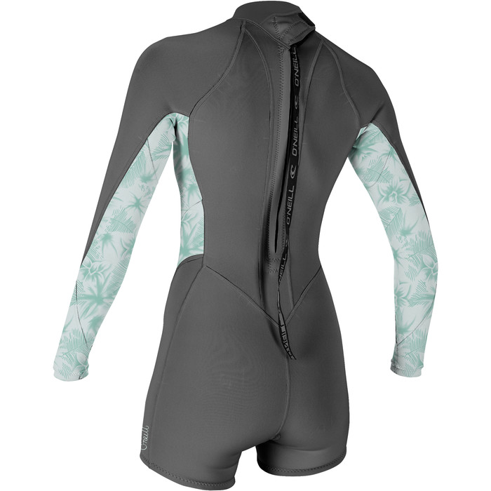 2024 O'Neill Women Bahia 2/1mm Long Sleeve Back Zip Shorty Wetsuit 5291 - Graphite / Mirage tropical