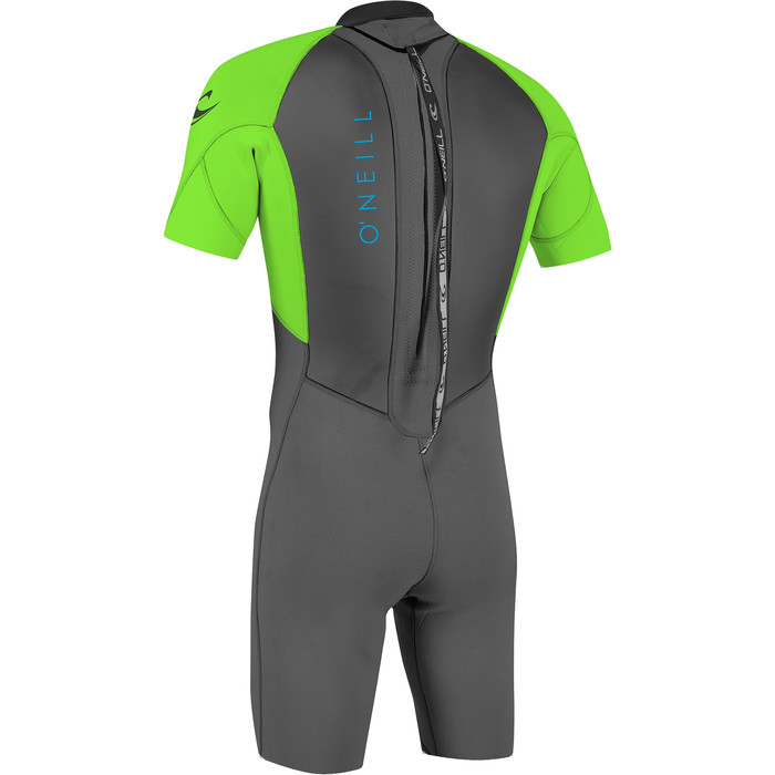 2024 O'Neill Youth Reactor II 2mm Rug Ritssluiting Shorty Wetsuit 5045 - Graphite / Dayglo