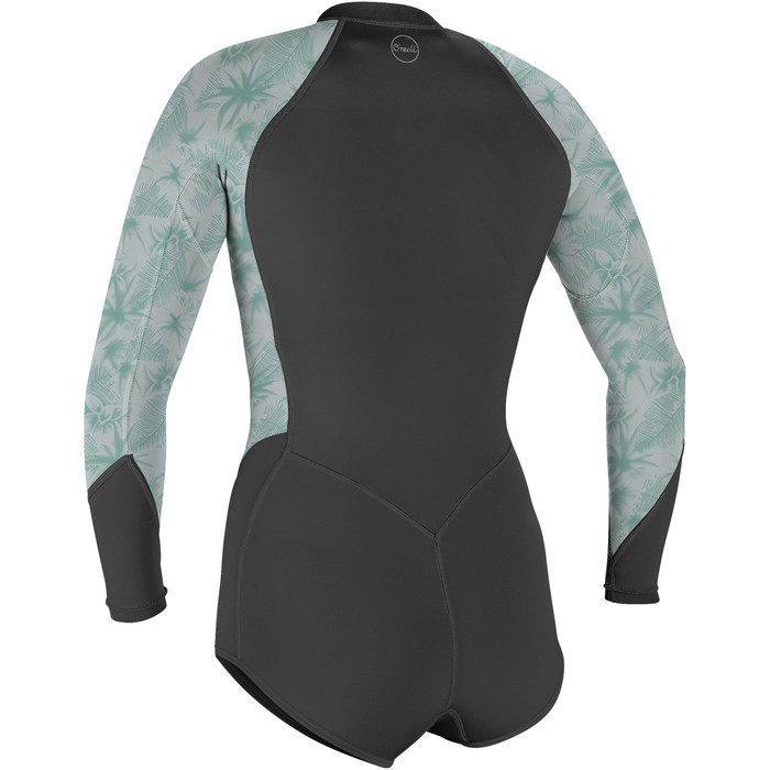 2024 O'Neill Dames Bahia 2/1mm Lange Mouwen Voorkant Ritssluiting Shorty Wetsuit 5363 - Graphite / Mirage Tropical