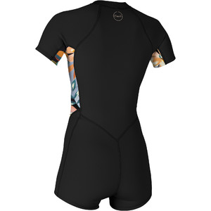 2024 O'Neill Dames Bahia 2/1mm Voorkant Ritssluiting Shorty Wetsuit 5293 - Black / Demiflor
