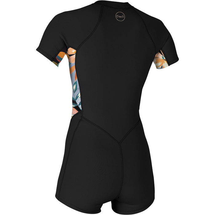 2023 O'Neill Dames Bahia 2/1mm Voorkant Ritssluiting Shorty Wetsuit 5293 - Black / Demiflor