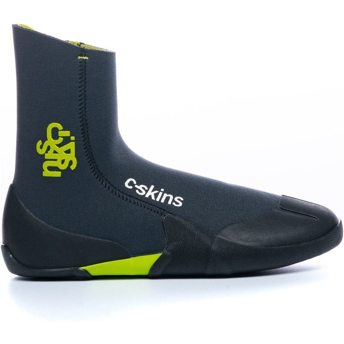 2024 C-Skins Junior Legend 3.5mm Zipped Round Toe Wetsuit Boots C-BOLEJZ - Graphite / Flash Green / Black